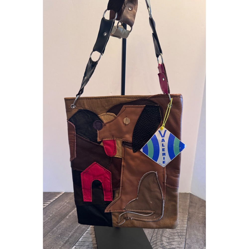 Valerie Patchwork Leather Dog Shoulder Bag Brown Made in Spain Boho Purse New